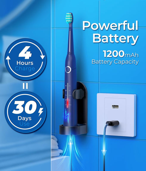 Electric Toothbrush with Travel Case, Sonic Toothbrush for Adults with 8 Brush Heads for 2-Year Use, 40000 VPM Deep Clean Rechargeable Toothbrushe...