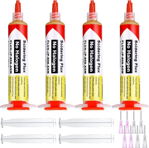 Treela 4 Set 8341 No Clean Solder Flux Paste 10cc Tacky Soldering Flux 40ml Pneumatic Dispenser with Plunger and Dispensing Tip for Electronics So...
