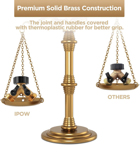 IPOW Solid Brass Body Backyard 2 Way Y Valve Garden Hose Connector Splitter Adapter + Extra 4 Rubber Hose Washers with Comfort Grip, 2 Pack...