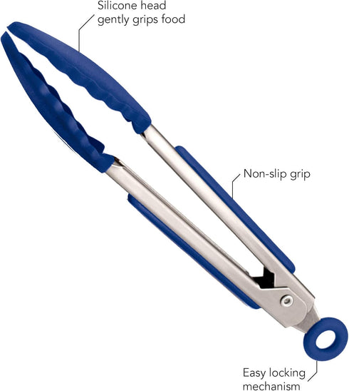 Tovolo Mini Silicone Easy-Grip Tongs, Non-Slip Handle, 8.25 Inches, Blue...