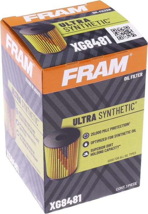 FRAM Ultra Synthetic Automotive Replacement Oil Filter, Designed for Synthetic Oil Changes Lasting up to 20k Miles, XG8481 (Pack of 1)...