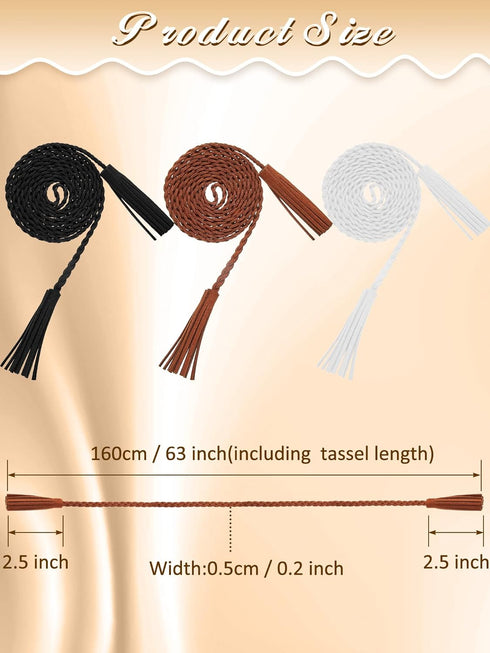 Geyoga 5 Pieces Rope Belt for Women Skinny Woven Boho Belt Braided Belt Stretch Thin Tassel Waist Belt Rope Chain Accessories for Skirt Dress, Chr...