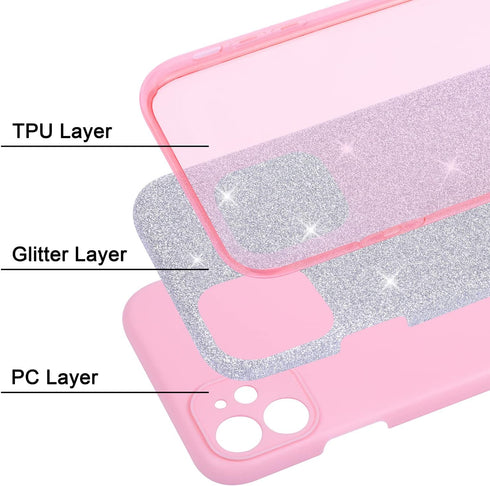 Wisdompro 2 Pack Case for iPhone 11, Cute Bling Sparkly Glitter Shiny Sparkle Shell, 3 Layer Hybrid Women Girls Protective Phone Case Slim Cover f...