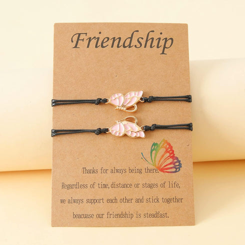 Fuqimanman2020 2pcs Long Distance Matching Enamel Butterfly Love Charm Bracelet Set for 2 Couple Best Friends BFF Friendship Mother Daughter Jewel...