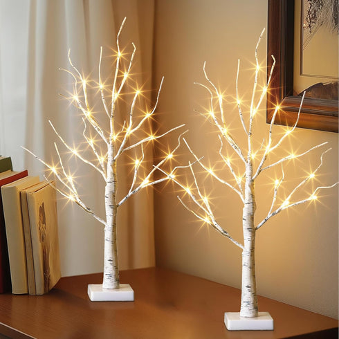 EAMBRITE Lighted Birch Tree Spring Decorations for Home, Christmas Decorations Indoor, 2Pack 24 LED Battery Operated/USB Tabletop Mini Small Artif...