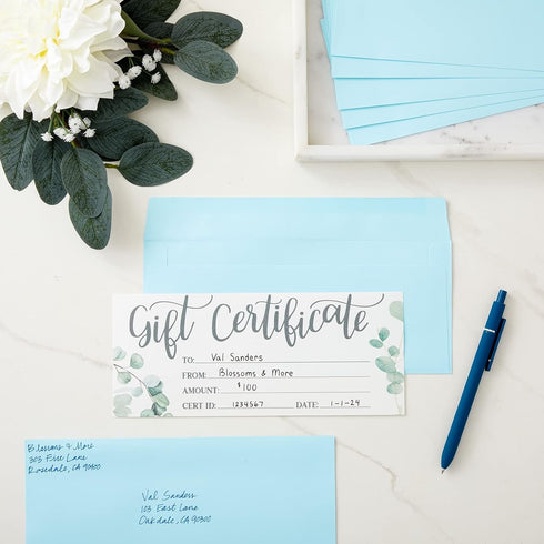 Juvale 100 Pack #10 Light Blue Envelopes with Square Flap for Mailing Letters, Invitations (4 1/8 x 9 1/2 In)...