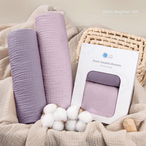Muslin Swaddle Blanket Baby - Cotton Swaddling Blanket Soft Baby Receiving Blanket Neutral 2Pack(Purple)...
