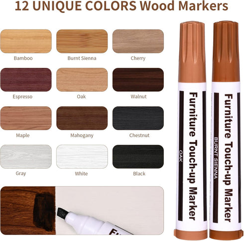 Furniture Repair Kit Wood Markers - Markers and Wax Sticks for Stains, Scratches, Wood Floors, Tables, Desks, Carpenters, Bedposts, Touch Ups, and...