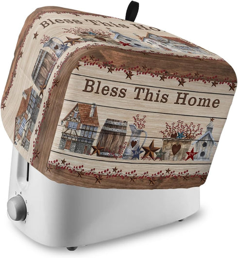 Country Star Toaster Cover 2 Slice, Small Kitchen Appliance Covers, Farmhouse Beige Brown Wood Rustic Barn Toaster Oven Cover with Loop, Bread Mac...