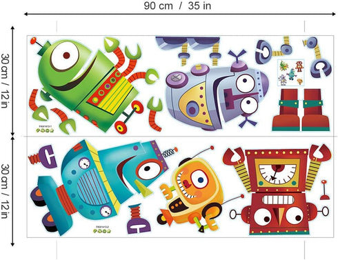 Cartoon Robot Wall Stickers DIY Removable Vinyl Wall Decals Art Decor for Kids Boys Nursery Bedroom Playroom...