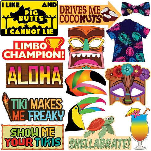 Luau Party Photo Prop Set - 40 pcs - Hawaii - Aloha -Tropical - Tiki - Summer Themed Beach and Pool Party Decoration, Favors & Supplies...