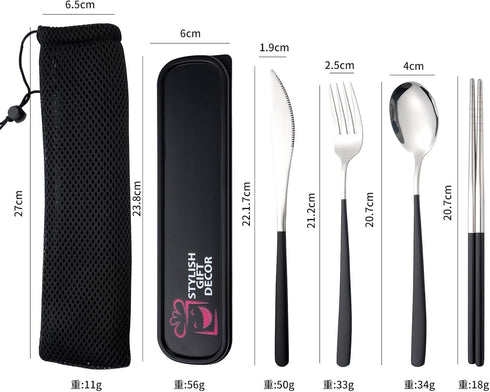 18/10 Portable Cutlery Spoon Fork Chopstick Gold Flatware Set with Case Travel Camping Outdoor Cutlery Set Stainless Steel-Black, Large...