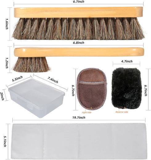 5 Pcs Horsehair Shine Shoes Brush Kit Polish Dauber Applicators Cleaning Leather Shoes Boots Care Brushes Suede Cleaner Brush with Microfiber Shoe...