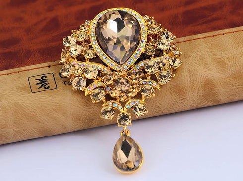 Wedding Bridal Big Crystal Rhinestone Bouquet Brooch Pin for Women (gold)...