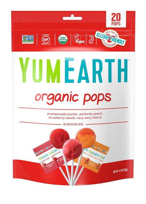 YumEarth Organic Lollipops, Assorted Flavors, 4.3 Ounce, 20 Lollipops - Allergy Friendly, Non GMO, Gluten Free, Vegan, (Packaging May Vary)...