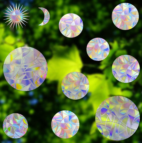 18 Pcs Circle Window Clings - Anti-Collision Window Decals to Save Birds from Window Collisions,Non Adhesive Window Clings, Rainbow Stickers...