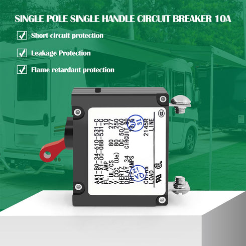 A Series Red Toggle AC/DC Single Pole 10A Boat Magnetic Circuit Breaker - 10 Amp Protects Low Power Devices for Yachts, Motorhomes, Campers and Ca...