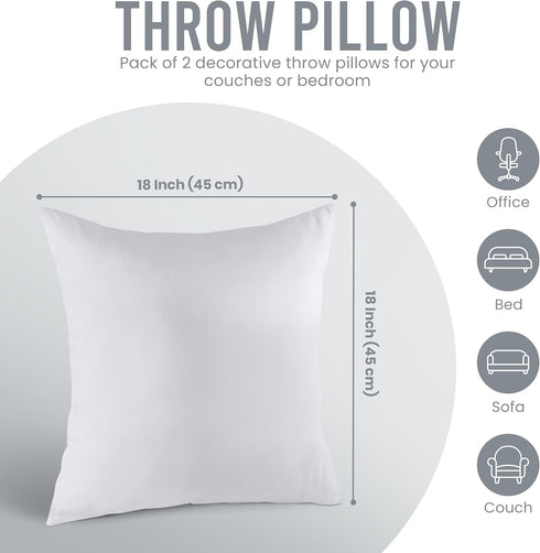 Utopia Bedding Throw Pillows Insert (Pack of 2, White) - 18 x 18 Inches Bed and Couch Pillows - Indoor Decorative Pillow...