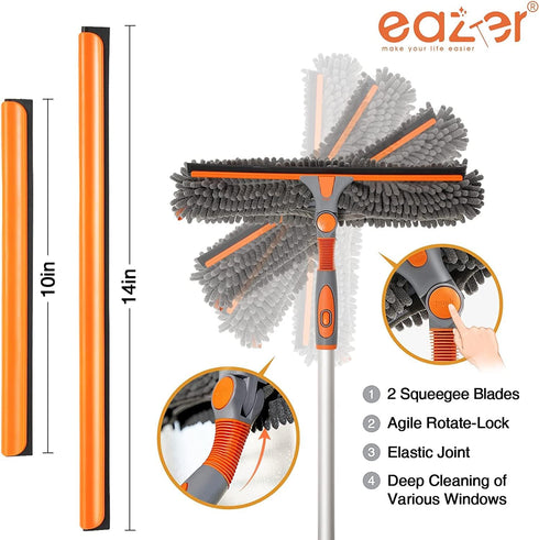 eazer Squeegee Window Cleaner 2 in 1 Rotatable Window Cleaning Tool Kit with Extension Pole, 62'' Telescopic Window Washing Equipment with Bendabl...