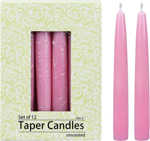 12-Piece Taper Candles, 6-Inch, Pink 12 Count (Pack of 1)...