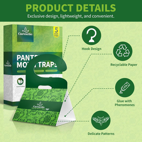 Moth Traps, Pantry Moth Traps with Pheromones Prime, 5 Moth Traps for Meal Moth Killer, Sticky Glue Flies Pest Food and Cupboard Moth Killer, Hook...