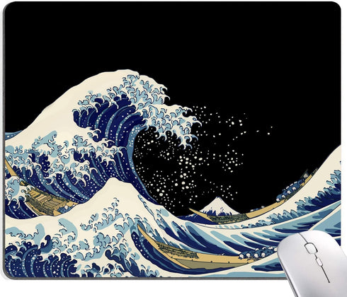 Mouse Pad, Japanese Sea Wave Design Mouse Pad, Washable Square Cloth Mousepad for Gaming Office Laptop, Non-Slip Rubber Computer Mouse Pads for Wi...