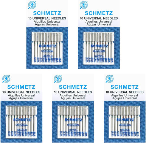50 Schmetz Universal Sewing Machine Needles - Assorted Sizes - Box of 5 Cards...