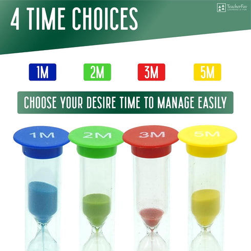 Sand Timer for Kids Set of 4 Small Colorful (Multi) Hour Glass Acrylic Covered Clock 1Min 2Min 3Min 5Min for Classroom, Home & Kids Room...