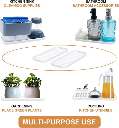 Silicone Organizer Tray, Soap and Sponge Holder for Kitchen Sink, Bathroom - Storage Tray for Dish Brush, Soap Dispenser, Dishwashing Accessories-...