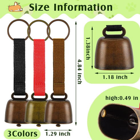 3 Pieces Dog Collar Bell Dog Cowbell Goat Bell for Dog Collars with Tracking Noise Country Cow Bell Color with Nylon Strap Pet Collar Supplies...