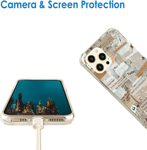Aesthetic Newspaper Collage Case for iPhone 13 Pro Max, Retro Vintage Lifestyle Art Case Compatible with iPhone 13 Pro Max, Trendy Design TPU Bump...