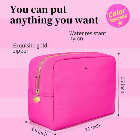 Large Makeup Bag Travel Bag Pouch, Pink Toiletry Bag Makeup Organizer Nylon Bag Cosmetic Preppy Bag Zipper Pouches Brides Bag...