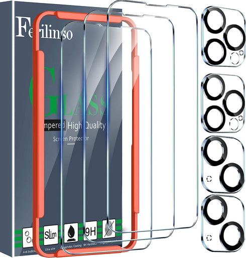 Ferilinso 3 Pack Screen Protector for iPhone 14 Plus iPhone 14 Pro Max with 2 Pack Tempered Glass Camera Lens Protector Phone Case FrienDly Access...