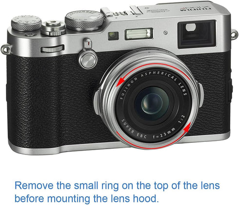 Haoge LH-X49W 2in1 All Metal Ultra-thin Lens Hood with Adapter Ring Set for Fuji Fujifilm FinePix X70 X100 X100S X100T X100F Silver Replaces Fujif...