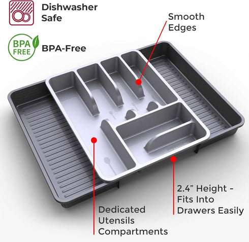 Mueller Flatware Kitchen Drawer Organizer, 19.7" x 15" Silverware Organizer, 6 Compartments, Heavy-Duty, Cutlery Tray for Utensils or Stuff, Dinin...