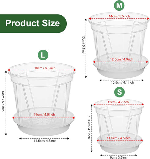 Plant Pots for Indoor Plants, 6 Pack 6.4/5.5/4.7in Clear Plastic Planter with Drainage Holes and Saucers for Orchid, African Violet, Spider Plant,...