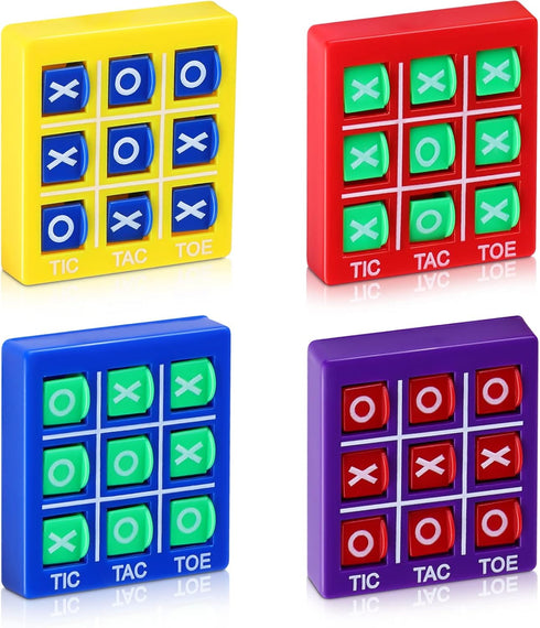 4 Pcs Travel Tic Tac Toe 2 x 2 x 0.4 Inch Mini Board Game Toys Portable Tic Tac Game Toy Retro Mini Games for Kids Red Blue Purple Yellow Pocket B...