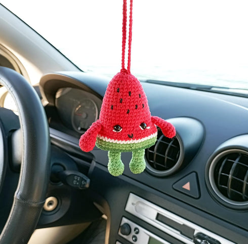 Watermelon Handmade Crochet Car Rear View Mirror Holder, Hanging Accessories Ornaments Car Pendant Charm Decor, for Watermelon Lovers. (Car Access...