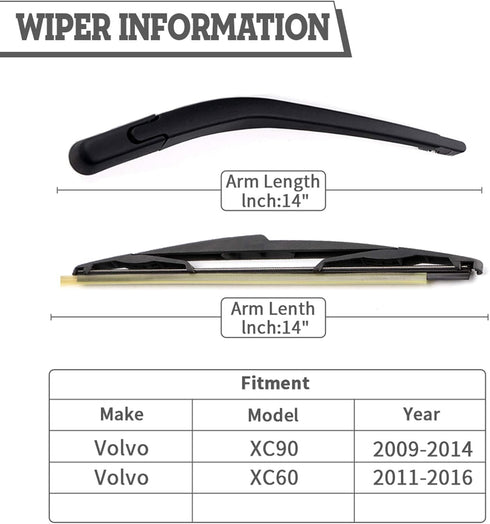 Rear Wiper Arm Blade Nut Set Replacement for Volvo XC90 Stdrd Platinum 2007-2014,XC90 R-Design 2012-2014,XC60 2012-2017, Rear Wiper Cover Accessor...