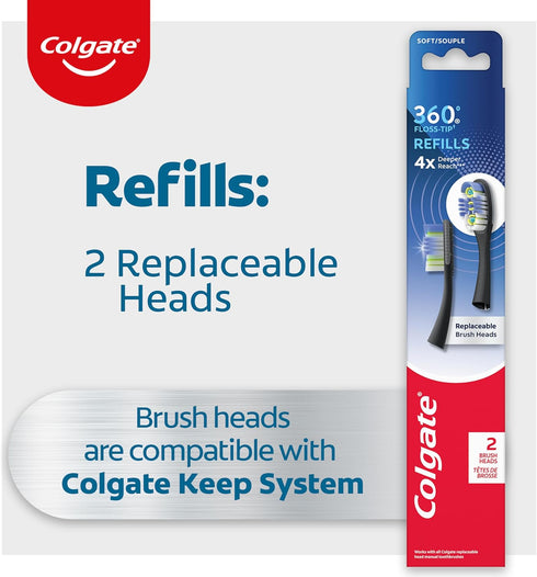 Colgate 360 Floss-Tip Replaceable Head Toothbrush Refill Heads, 2 count, 6 pack...
