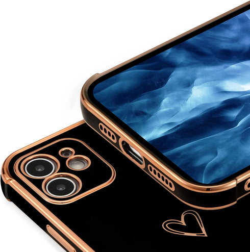 DEFBSC Electroplate Case for iPhone 11 Case with Gold Heart, Luxury Plating Edge Bumper Cute Case with Full Camera Lens Protection for Women Girls...