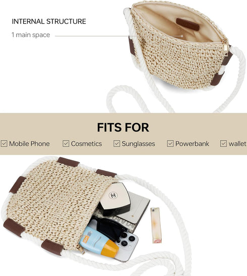 Straw Bags for Women Beach Wicker Purse Woven Rattan Clutch Shoulder Bag Small Purses for Women Crossbody Purses for Women Crossbody Sling Bags fo...