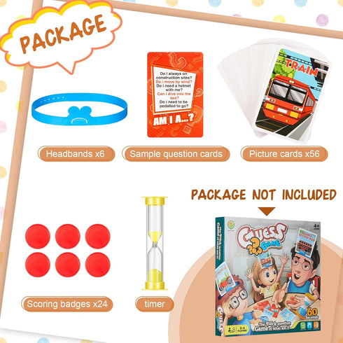 Sumind Headband Game Fun Guessing Game Quick Question Game Set Includes Headbands, Picture Cards, Scoring Coins, Sand Clock (Transportation Style)...