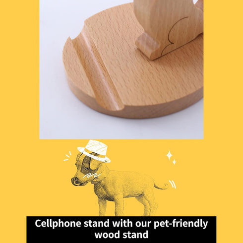 Cell Phone Tablet Wooden Stand Dock Holder Cradle Mount Organizer Charger Station Table Desk Room Office School Kitchen Non-Slip Wood (Dog)......