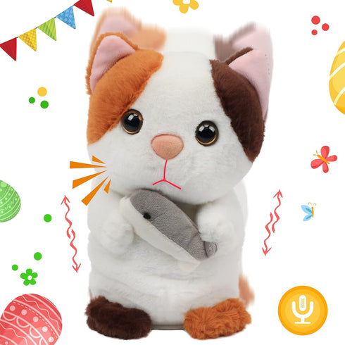 Hopearl Talking Kitty Repeats What You Say Cat with Fish Nodding Electric Interactive Animated Toy Speaking Plush Buddy Gifts for Toddlers, 7''...