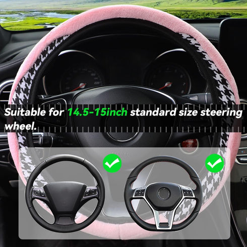 15 Inch Car Steering Wheel Cover, Warm Fluffy Anti-Slip Breathable Sports Style Automotive Steering Wheel Protector for Man Woman Girls, Universal...