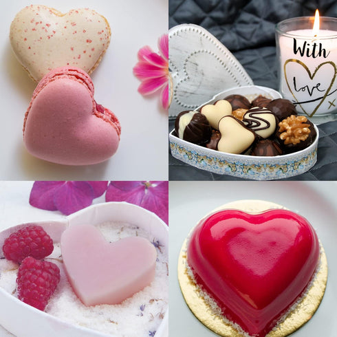 6PCS Diamond Heart Silicone Mold Valentines Day Rose Flower Chocolate Mold Heart Shape Mousse Cake Mold with 2 Liquid Dropper for Baking Candy Fon...