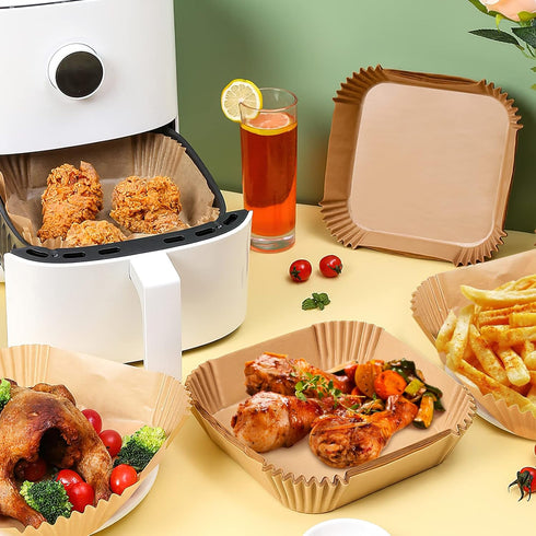 Palksky Air Fryer Paper Liners Disposable - 100Pcs Parchment Paper Square, Water-proof, Oil-proof, Non-stick, Free of Bleach for Microwave, Airfry...