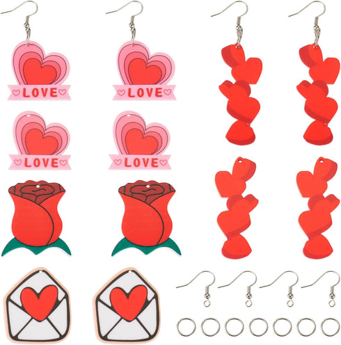 Beadthoven DIY 4 Pairs Love Earring Making DIY Kit for Valentines Day Red Rose Flower Love Heart Letter Acrylic Charms Pendants with Earring Hooks...