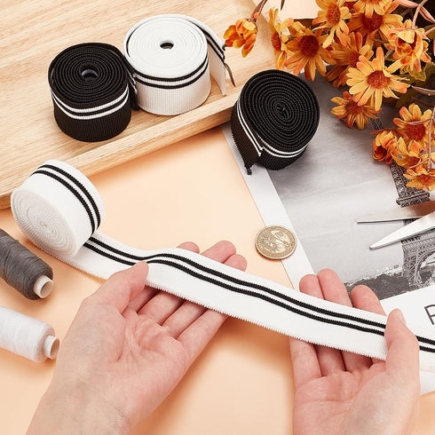 BENECREAT 4 PCS 2 Colours Ribbed Cuffs Stretch Stripes, 43.3x1 inch Elastane Ribbed Fabric, Sewing Knit Ribbed Cuffs for DIY Sewing Belt Cuffs, Be...